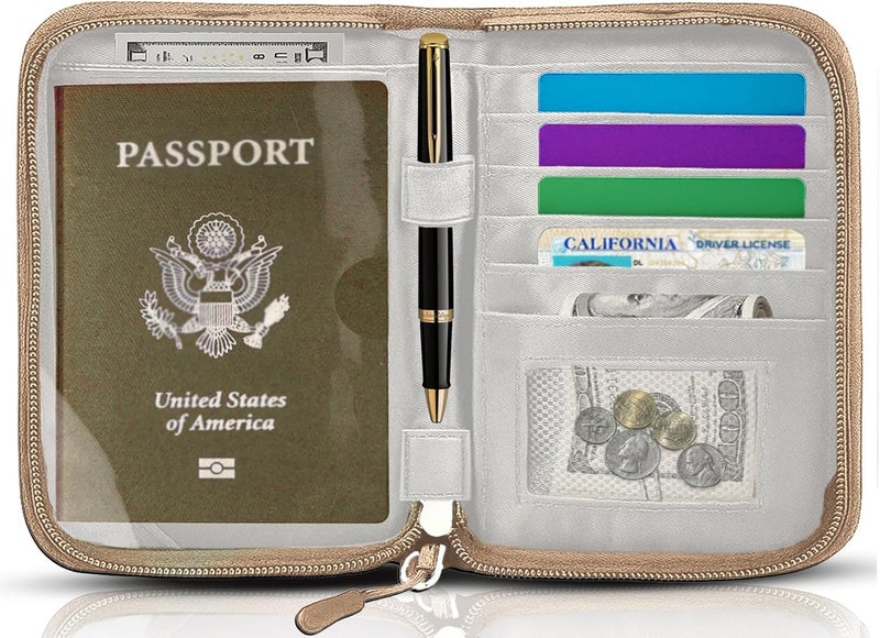 EPIMA Passport Holder for Travel Essentials, RFID Blocking Protector Passport Wallets, Passport Document Organizer Case for Travel Must Have, Passport Book for Women, Couple, Family Cards, Tickets, ID, Cash - Image 1